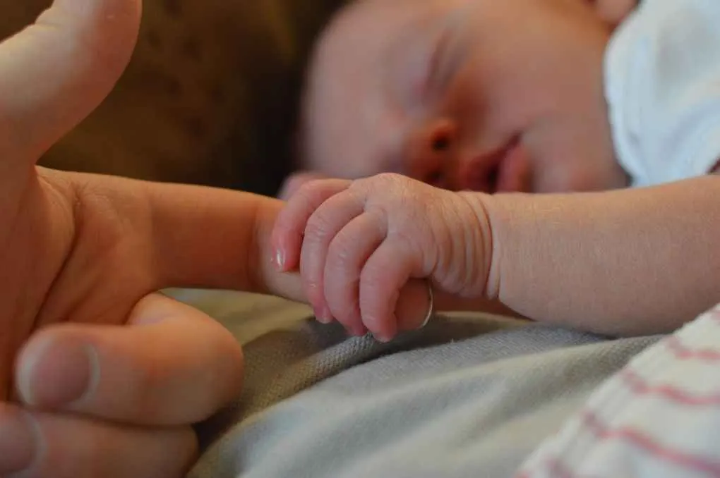 baby holding human finger
